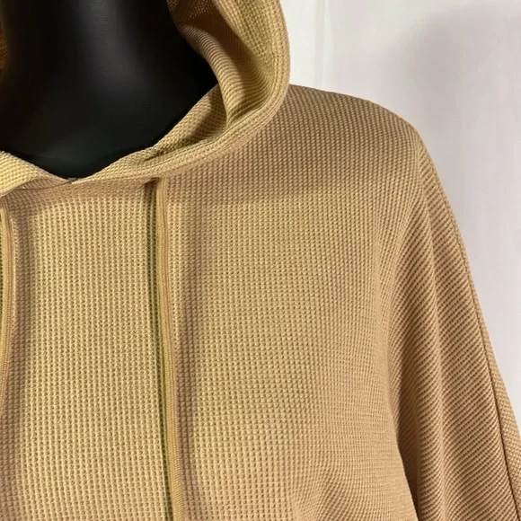 Jones New York Camel Tan Waffle Knit Thermal 3/4 Sleeve Hooded Pullover - Picture 6 of 16
